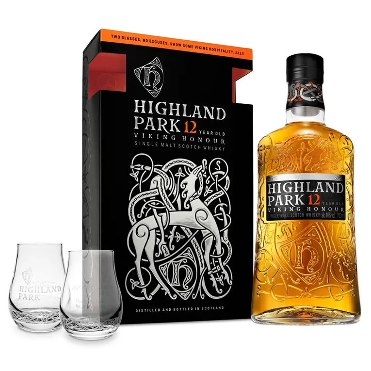 Highland Park 12 YO Viking Honour 70cl + 2 Glasses
