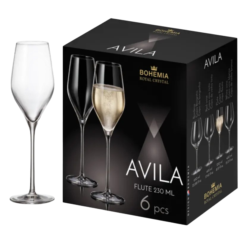 Crystal Bohemia Box of 6 Flutes Glasses 23cl
