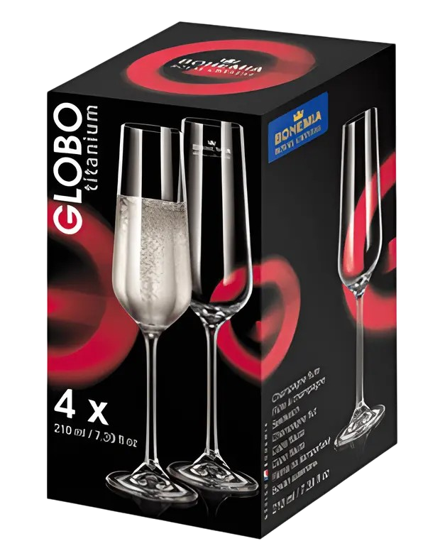 ClassWine Crystal Bohemia Box of 4 Flutes Champagne Glasses Globo 21cl