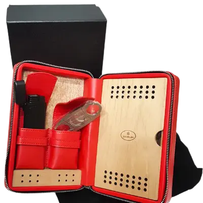 Sikarlan Travel Humidor & Cutter+Lighter Leather Black
