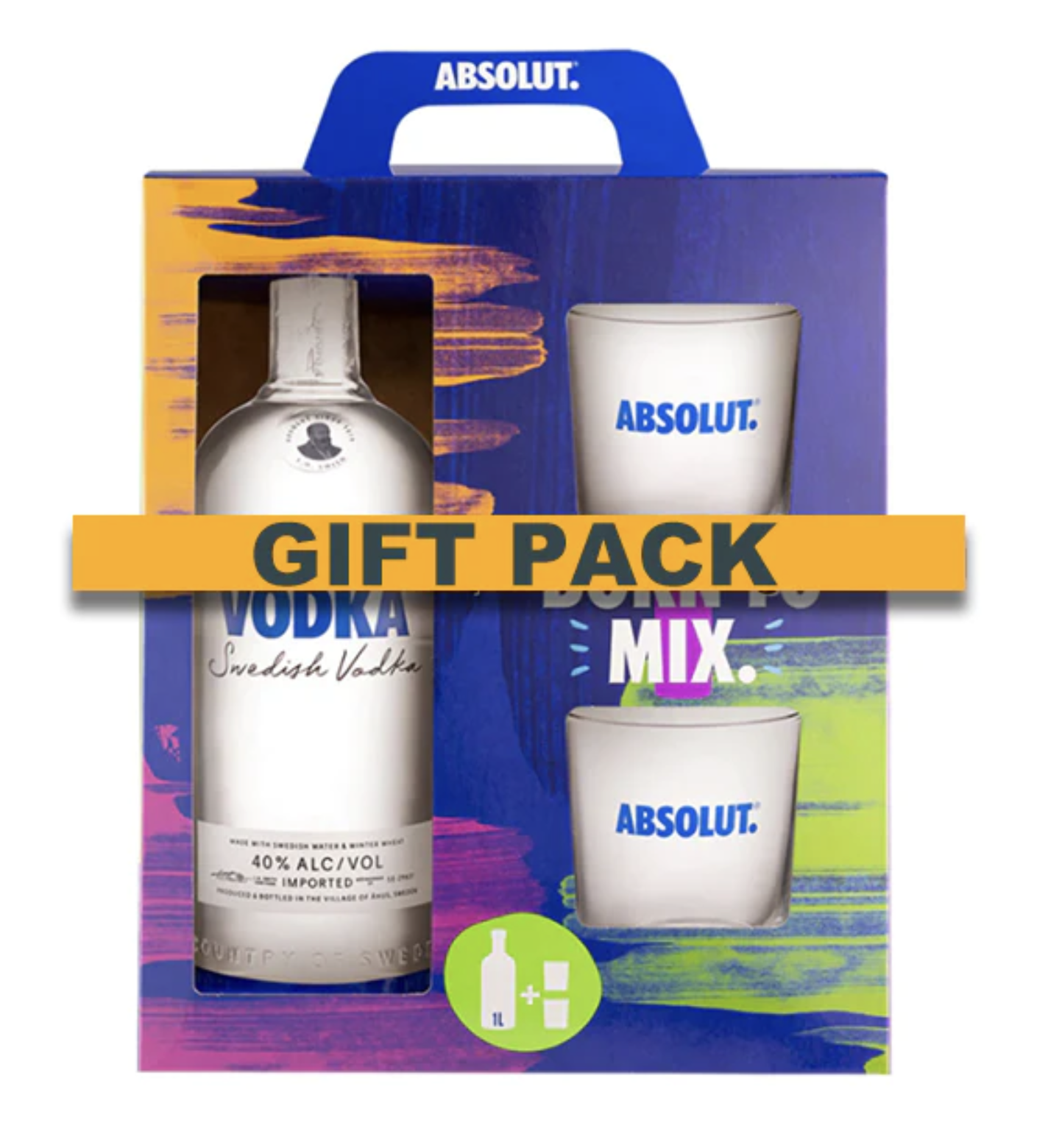 Absolut Vodka with 2 Glasses 70cl