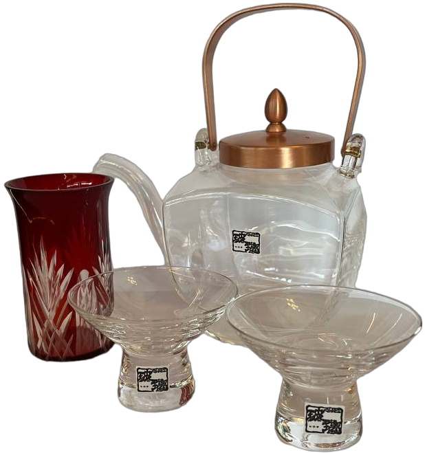 Hirota Glass Red Pitcher and 2 Cups