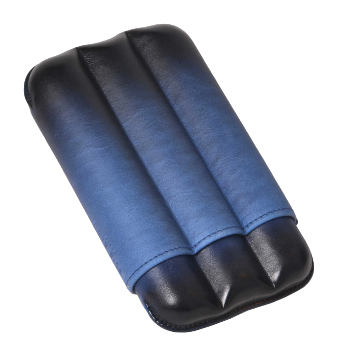 Elie Bleu Blue Leather Case for 3 Cigars